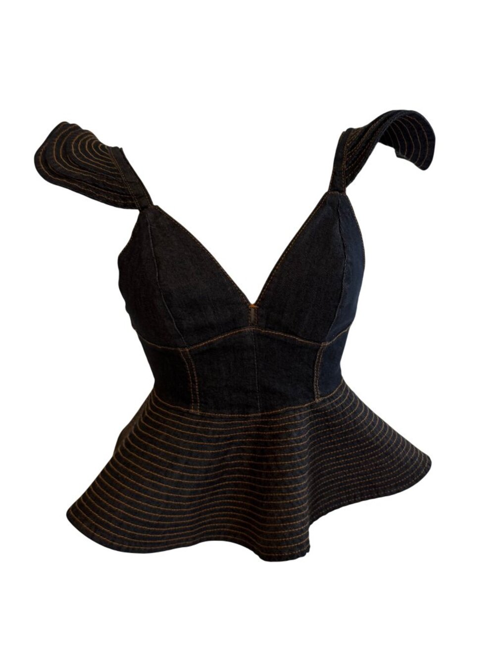 Weili Zheng Womens Ruffle Straps Denim Peplum Corset Top Size Medium Casual